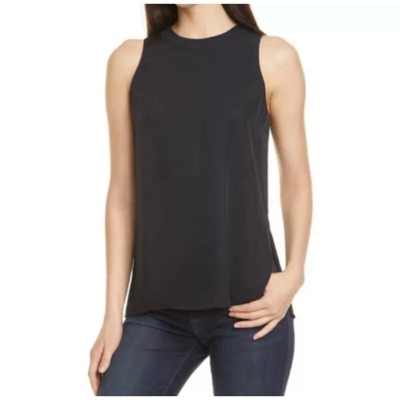 NEW VINCE Crepe Crewneck Tank in Black - Picture 1 of 1